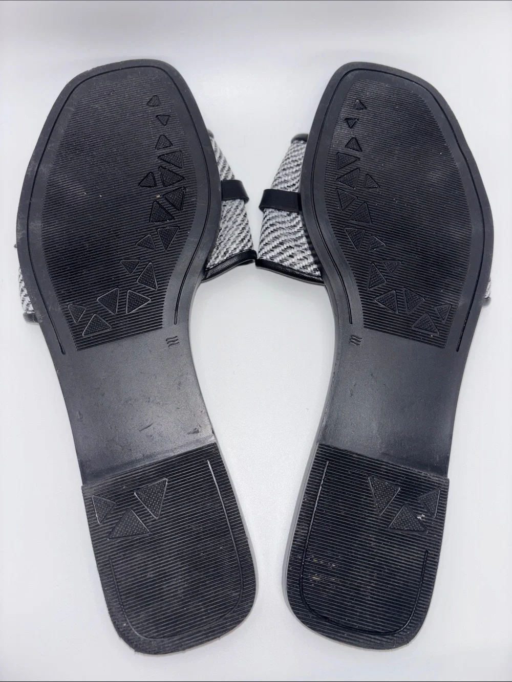Tory Burch Black & White Logo Tweed Slide Sandals